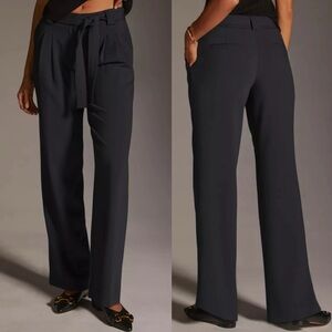 Maeve High Rise Tailored Pleated Belted Trousers In Navy Blue Women's Size 0
